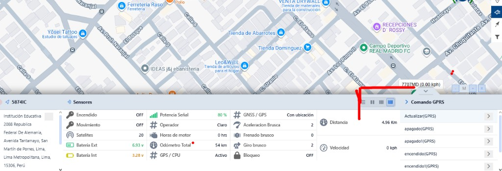 Widget Comando GPRS en el panel inferior